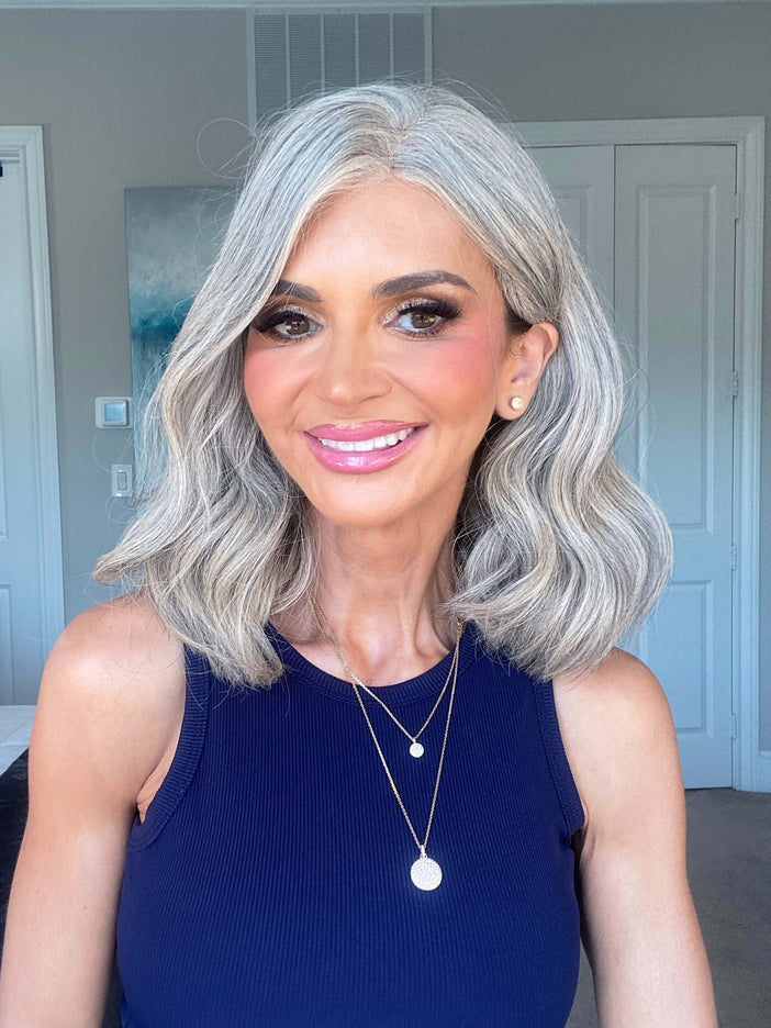 Sophia-12“| Silk-Inserted Lace Top Wig-Light Silver Grey Blend