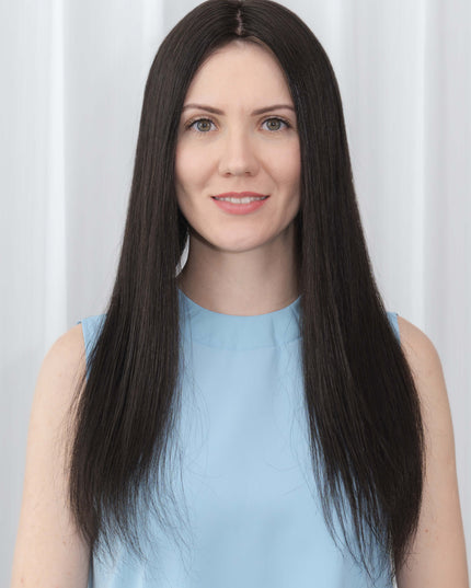 Aria | Human Hair Topper Silk Base in 8”x8'' Size-Natural Black