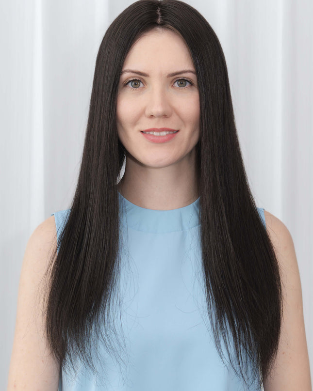 Aria | Human Hair Topper Silk Base in 8”x8'' Size-Natural Black