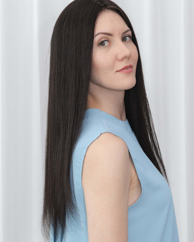 Aria | Human Hair Topper Silk Base in 8”x8'' Size-Natural Black