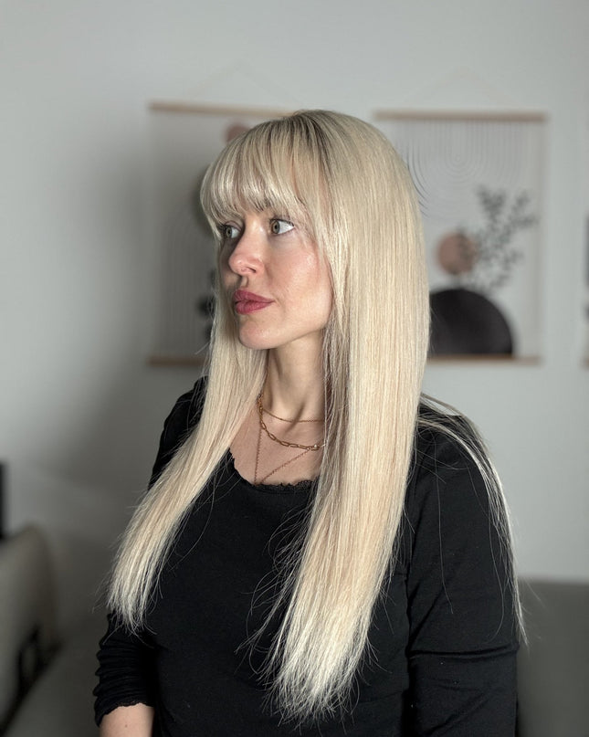 Arlene| Lace Top Remy Human Hair Wig - Platinum Ash Blonde with Dark Root - Raregen Hair