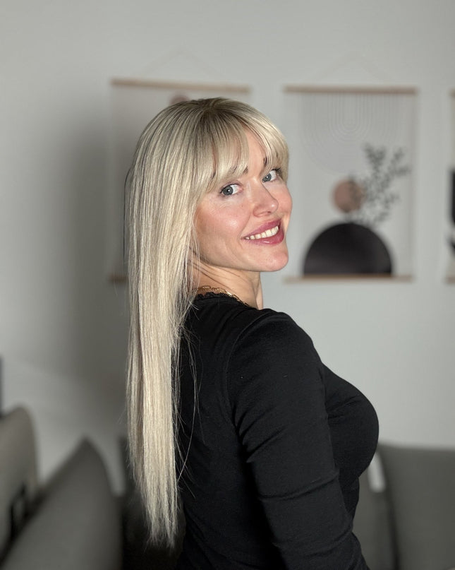 Arlene| Lace Top Remy Human Hair Wig - Platinum Ash Blonde with Dark Root - Raregen Hair