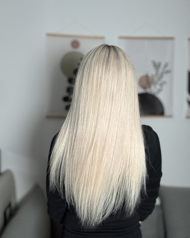 Arlene| Lace Top Remy Human Hair Wig - Platinum Ash Blonde with Dark Root - Raregen Hair