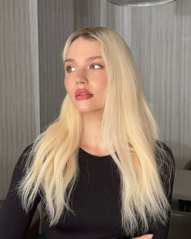 Ava | Lace Top Remy Human Hair Wig - Platium Blonde with Dark Root - Raregen Hair