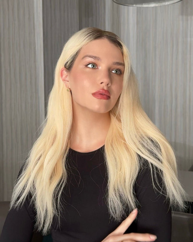 Ava | Lace Top Remy Human Hair Wig - Platium Blonde with Dark Root - Raregen Hair