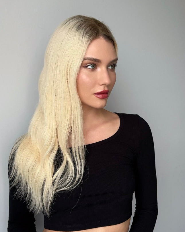 Ava | Lace Top Remy Human Hair Wig - Platium Blonde with Dark Root - Raregen Hair