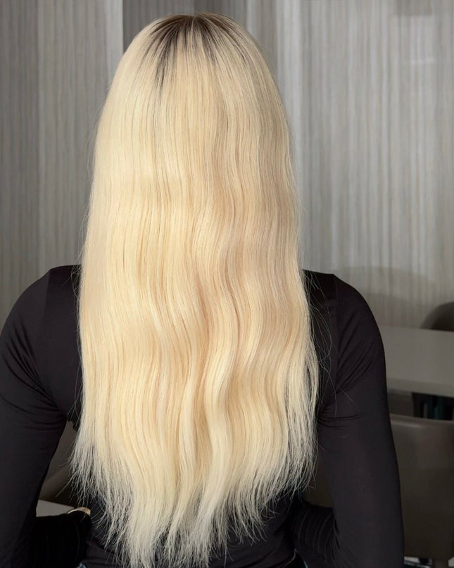 Ava | Lace Top Remy Human Hair Wig - Platium Blonde with Dark Root - Raregen Hair