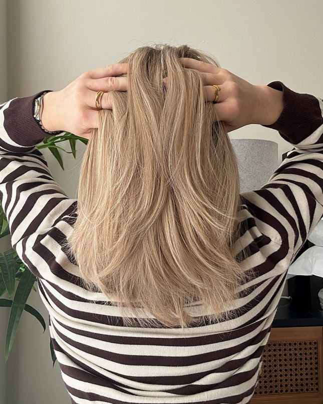 Dora 14” | 100% Hand-tied Human Hair Wig -Ultra-light Blonde with Subtle Ash Root