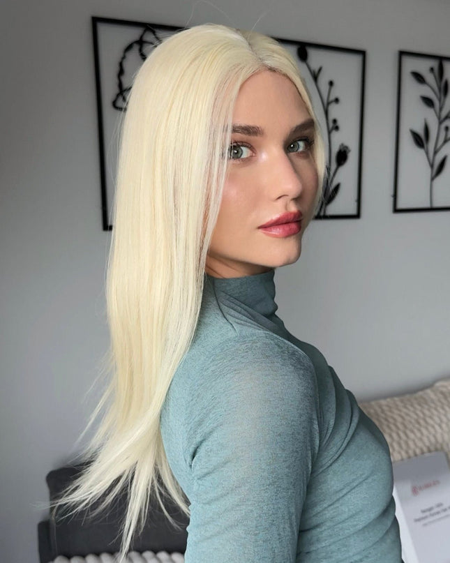 BELLE | Lace Top REMY HUMAN HAIR WIG - Platinum Blonde - Raregen Hair