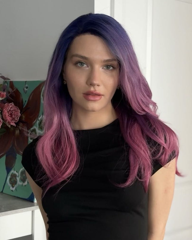 Bertha | Lace Top Remy Human Hair Wig - Blue - Purple - Pink Gradient Ombre - Raregen Hair