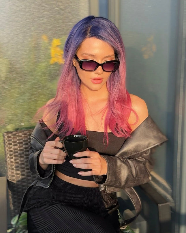 Bertha | Lace Top Remy Human Hair Wig - Blue - Purple - Pink Gradient Ombre - Raregen Hair