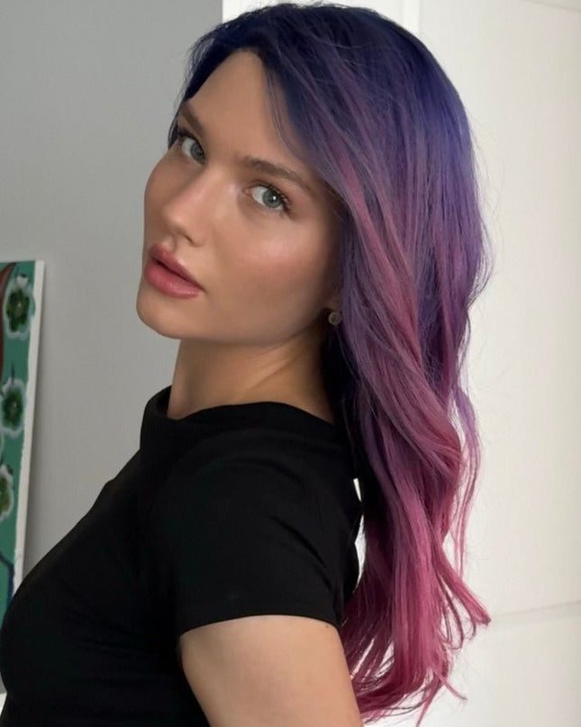 Bertha | Lace Top Remy Human Hair Wig - Blue - Purple - Pink Gradient Ombre - Raregen Hair