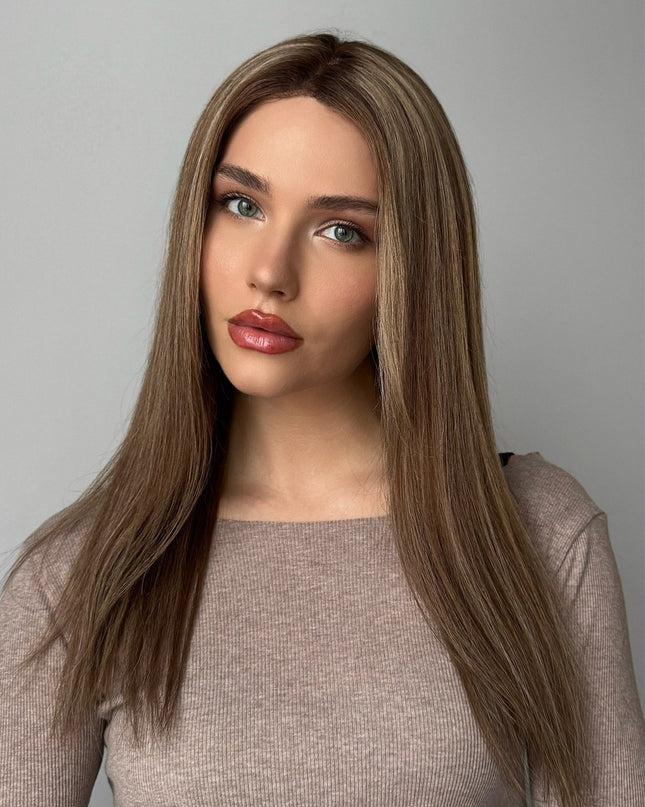 Camille | Lace Top Remy Human Hair Wig - Honey Wheat Blonde with Highlights - Raregen Hair