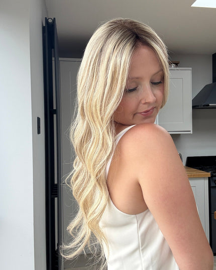 Chaya 22” | 100% Hand - tied Human Hair Wig - Mix of light blonde and subtle darker shades - Raregen Hair