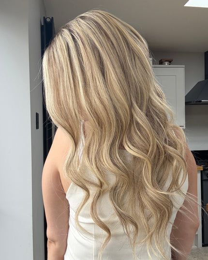 Chaya 22” | 100% Hand - tied Human Hair Wig - Mix of light blonde and subtle darker shades - Raregen Hair