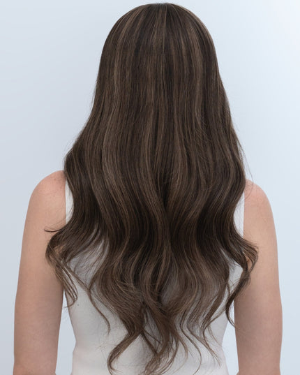 Dale 22” | 100% Hand - tied Human Hair Wig - Deep Brown with Caramel Highlights - Raregen Hair