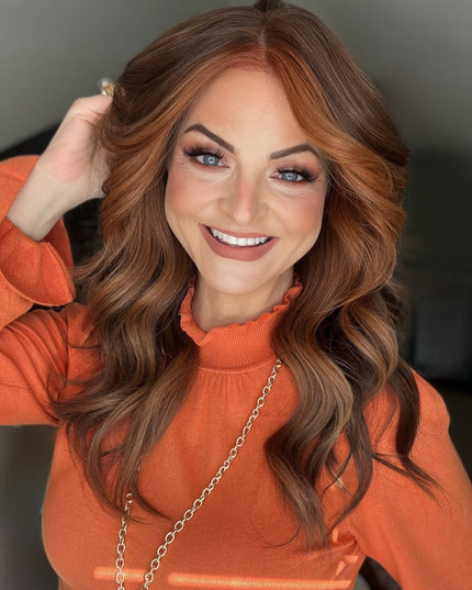 Doreen | Lace Top Remy Human Hair Wig - Chocolate Cherry Brown with Warm Highlights - Raregen Hair