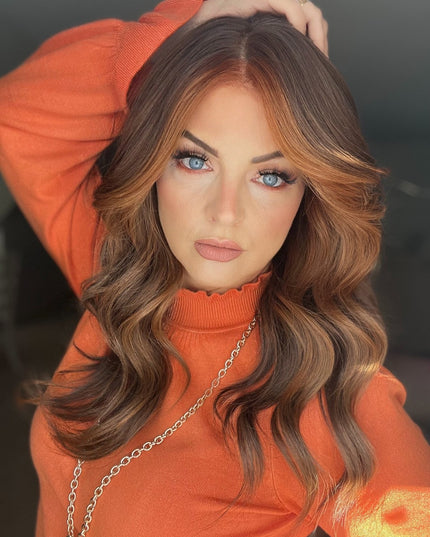 Doreen | Lace Top Remy Human Hair Wig - Chocolate Cherry Brown with Warm Highlights - Raregen Hair