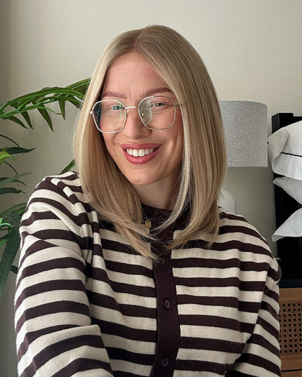 Dora 14” | 100% Hand-tied Human Hair Wig -Ultra-light Blonde with Subtle Ash Root