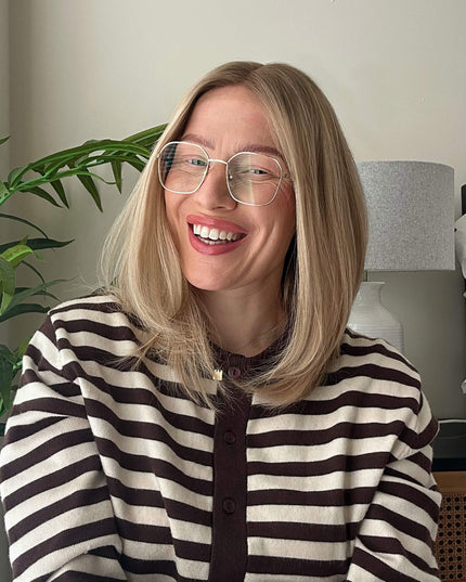 Dora 14” | 100% Hand-tied Human Hair Wig -Ultra-light Blonde with Subtle Ash Root