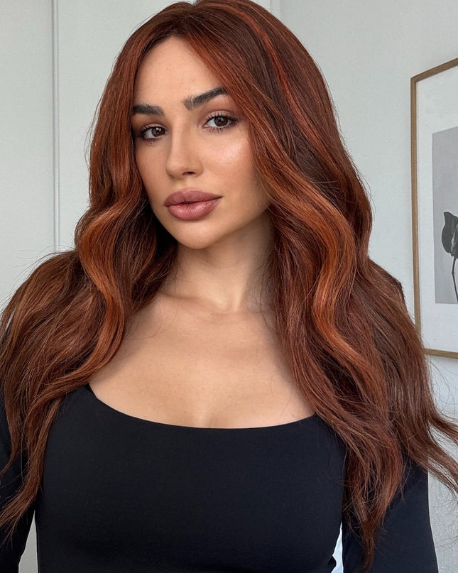 Gemma| Lace Top Remy Human Hair Wig - Sunset Auburn Highlight - Raregen Hair