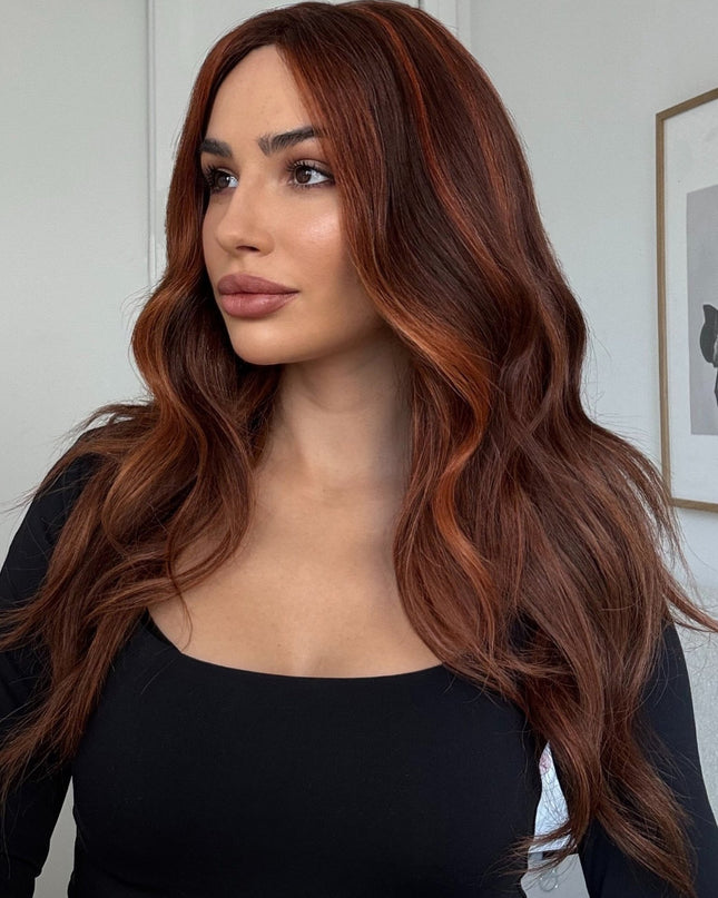 Gemma| Lace Top Remy Human Hair Wig - Sunset Auburn Highlight - Raregen Hair