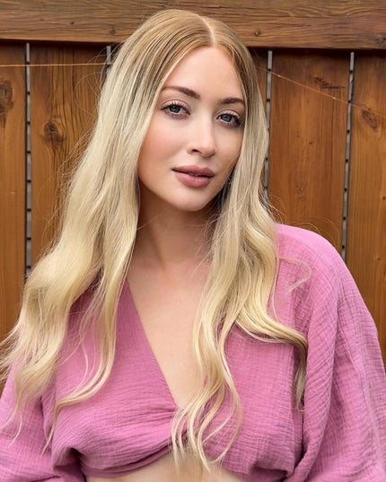 Eve 22” | Lace Top Remy Human Hair Wig- Rooted Warm Blonde Ombré | Bleached Knots