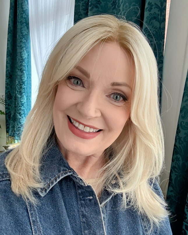 Sandy - 14" | Lace Front Remy Human Hair Wig - Platinum Ash Blonde with Dark Root - Raregen Hair