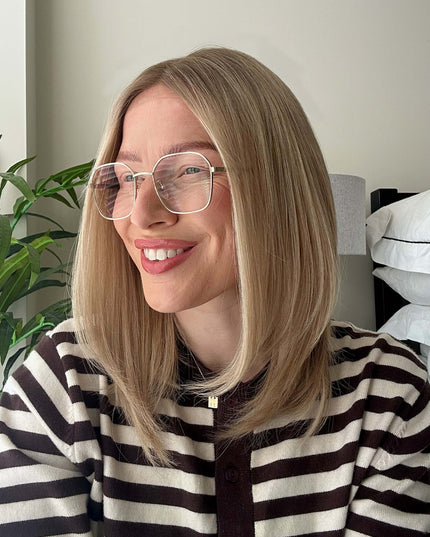 Dora 14” | 100% Hand-tied Human Hair Wig -Ultra-light Blonde with Subtle Ash Root