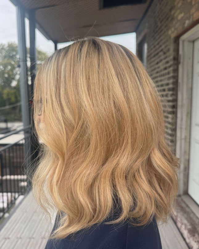 Barbara 14” | 100% Hand-tied Human Hair Wig-Beige Blonde with Subtle Dimension