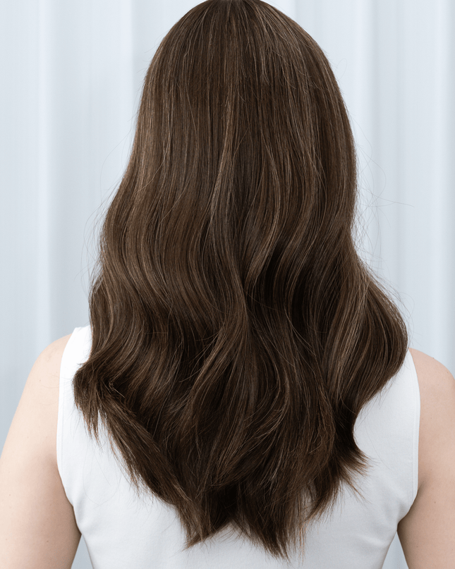 Amelia 18” | Silk-Inserted Lace Top Wig-Light Brunette with Subtle Golden Highlights