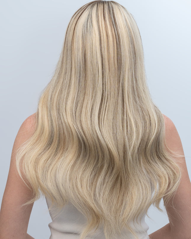 Chaya 22” | 100% Hand-tied Human Hair Wig-Mix of light blonde and subtle darker shades
