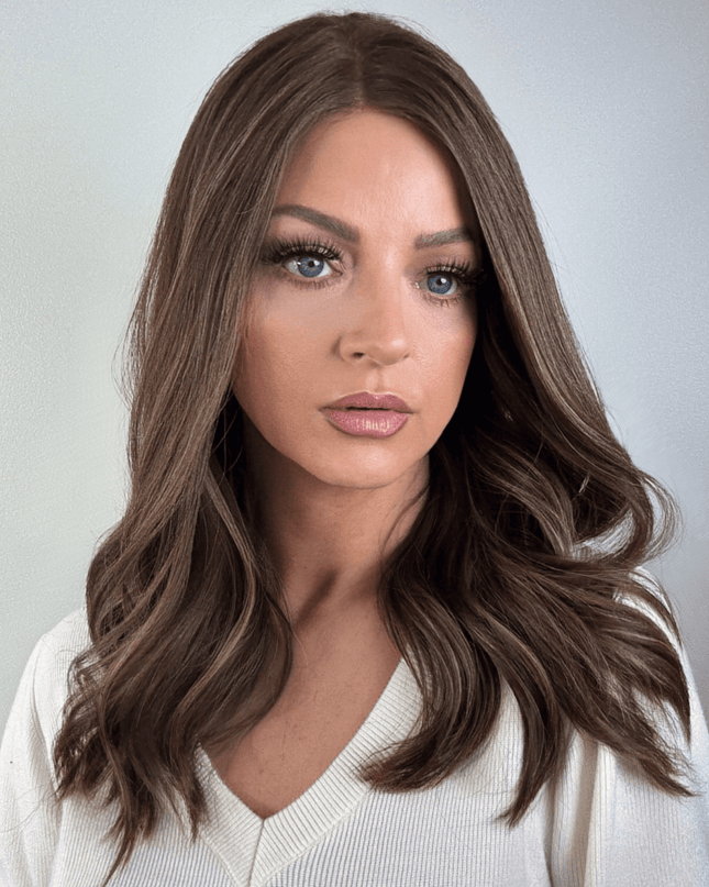 Amelia 18” | Silk-Inserted Lace Top Wig-Light Brunette with Subtle Golden Highlights
