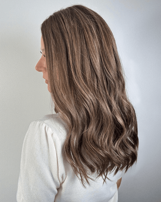 Amelia 18” | Silk-Inserted Lace Top Wig-Light Brunette with Subtle Golden Highlights