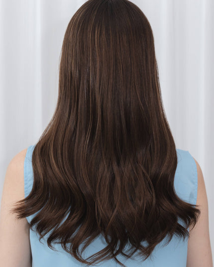 Grace | Human Hair Topper Silk Base in 7”x7'' Size-Rich Brown Blended With Subtle Golden Highlights