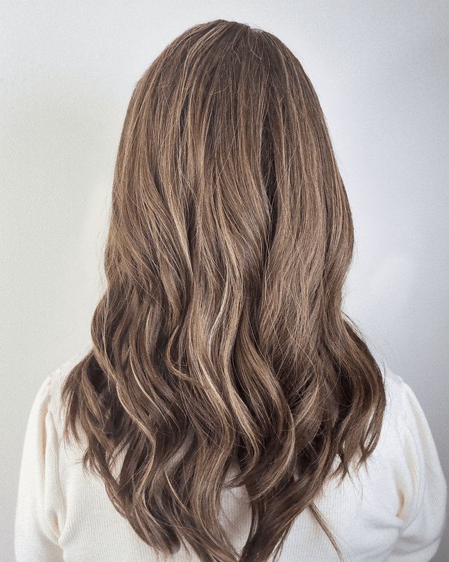 Amelia 18” | Silk-Inserted Lace Top Wig-Light Brunette with Subtle Golden Highlights