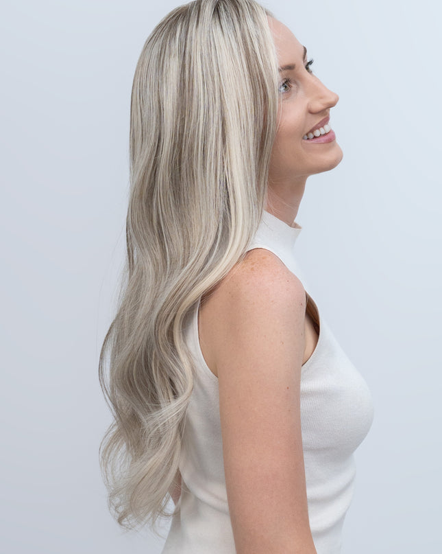 Astrid 22” | 100% Hand-tied Human Hair Wig-Icy Platinum with Silver Highlights
