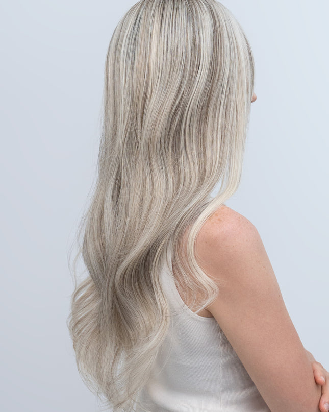 Astrid 22” | 100% Hand-tied Human Hair Wig-Icy Platinum with Silver Highlights