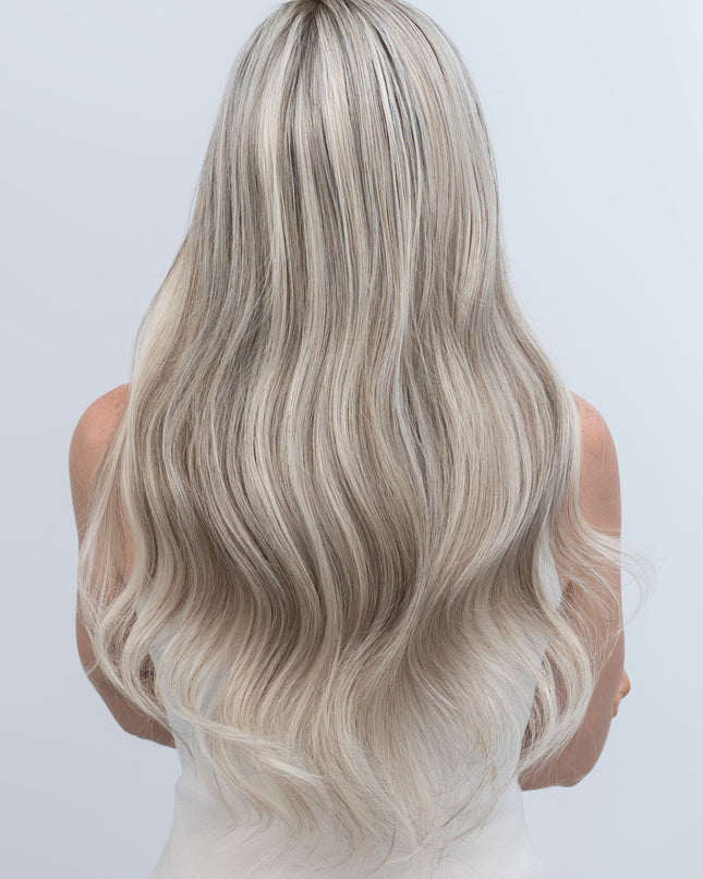 Astrid 22” | 100% Hand-tied Human Hair Wig-Icy Platinum with Silver Highlights