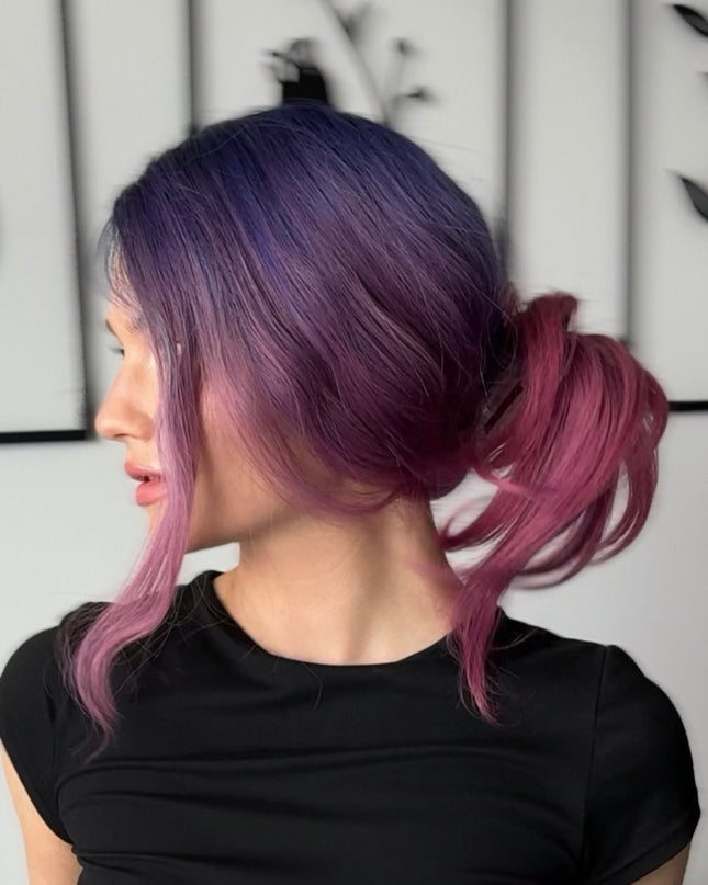 Bertha |  Lace Top Remy Human Hair Wig- Blue-Purple-Pink Gradient Ombre