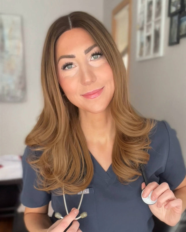 Raregen Velora 18” | Silk-Inserted Lace Top Wig-Honey Caramel Brown Melt