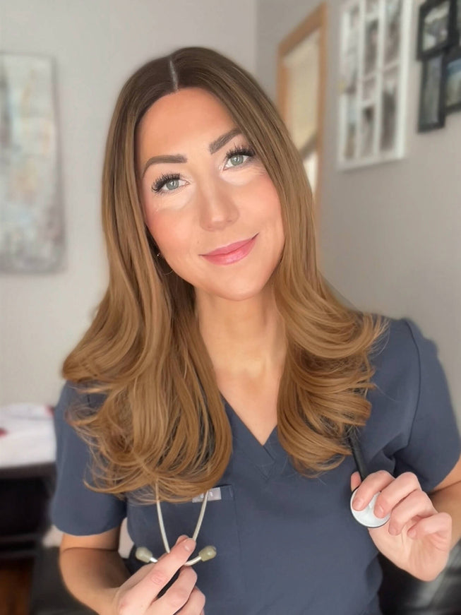 Raregen Velora 18” | Silk-Inserted Lace Top Wig-Honey Caramel Brown Melt