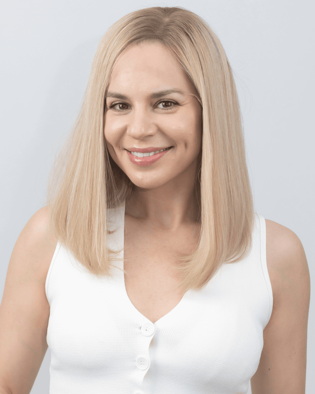 Dora 14” | Silk-Inserted Lace Top Wig-Ultra-light Blonde with Subtle Ash Root