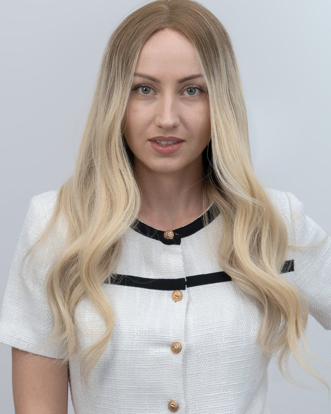 Eve 22” | Lace Top Remy Human Hair Wig- Rooted Warm Blonde Ombré