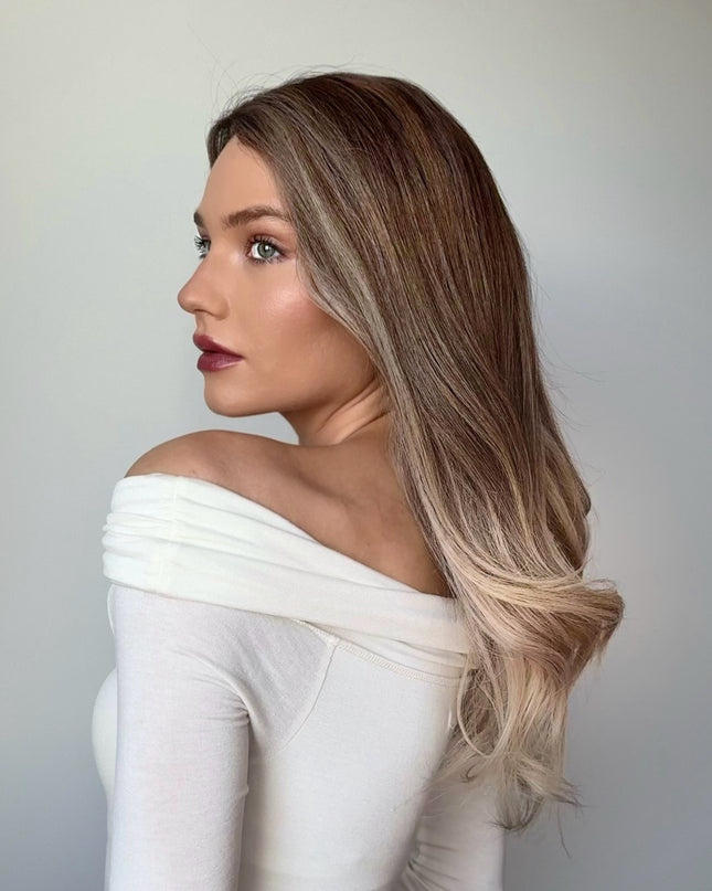 Antonie | Perruque de cheveux humains Remy - Faits saillants blond caramel dégradé