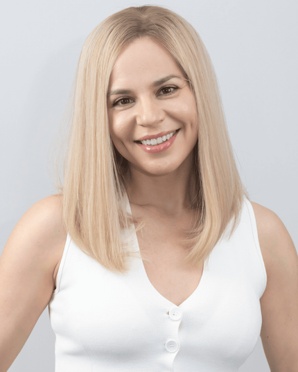 Dora 14” | Silk-Inserted Lace Top Wig-Ultra-light Blonde with Subtle Ash Root
