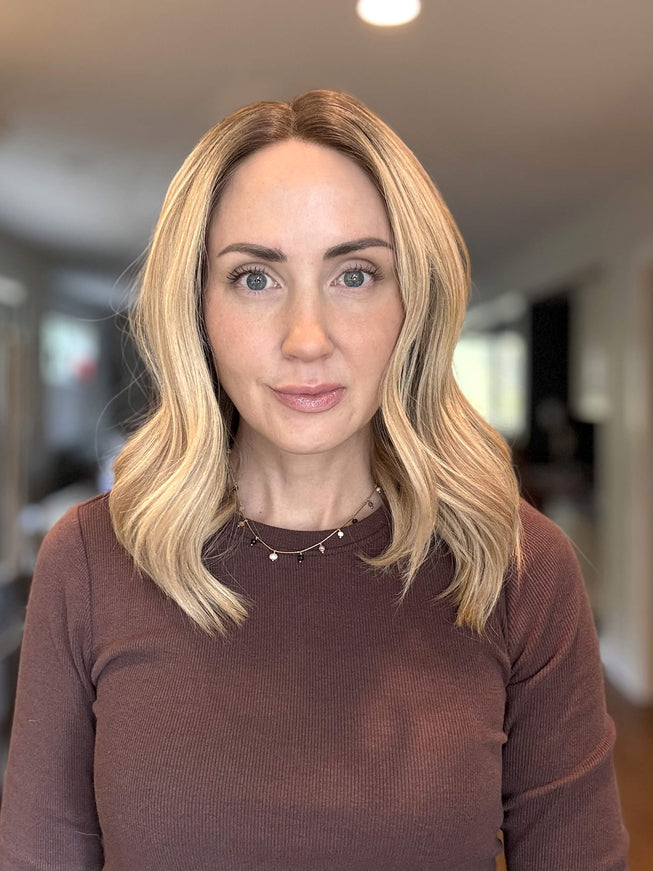 Barbara 14” | 100% Hand-tied Human Hair Wig-Beige Blonde with Subtle Dimension
