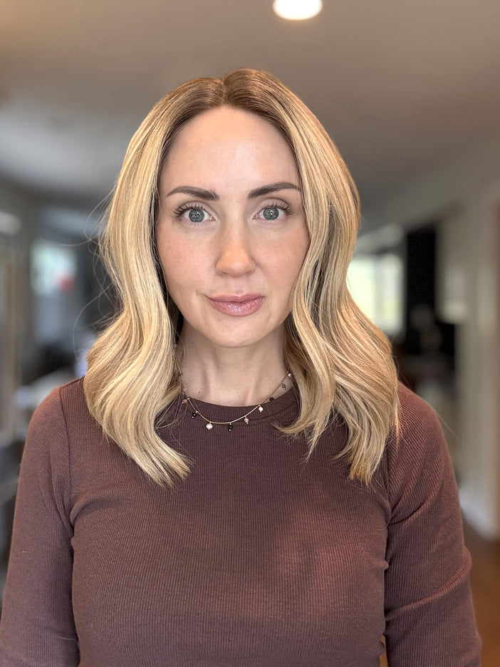 Barbara 14” | 100% Hand-tied Human Hair Wig-Beige Blonde with Subtle Dimension