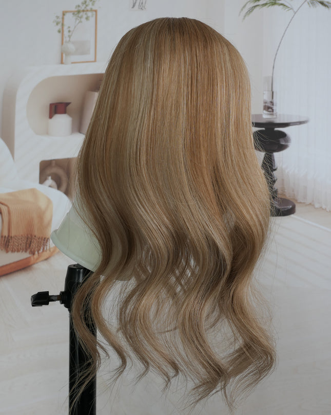 Carmen | Human Hair Topper Silk Base in 6x6.5 Inch-Rooted Warm Honey Glow