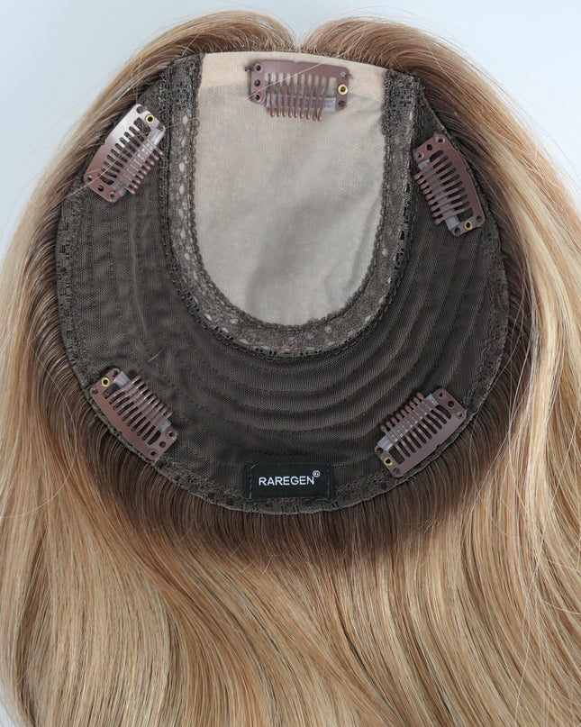 Carmen | Human Hair Topper Silk Base in 6x6.5 Inch-Rooted Warm Honey Glow
